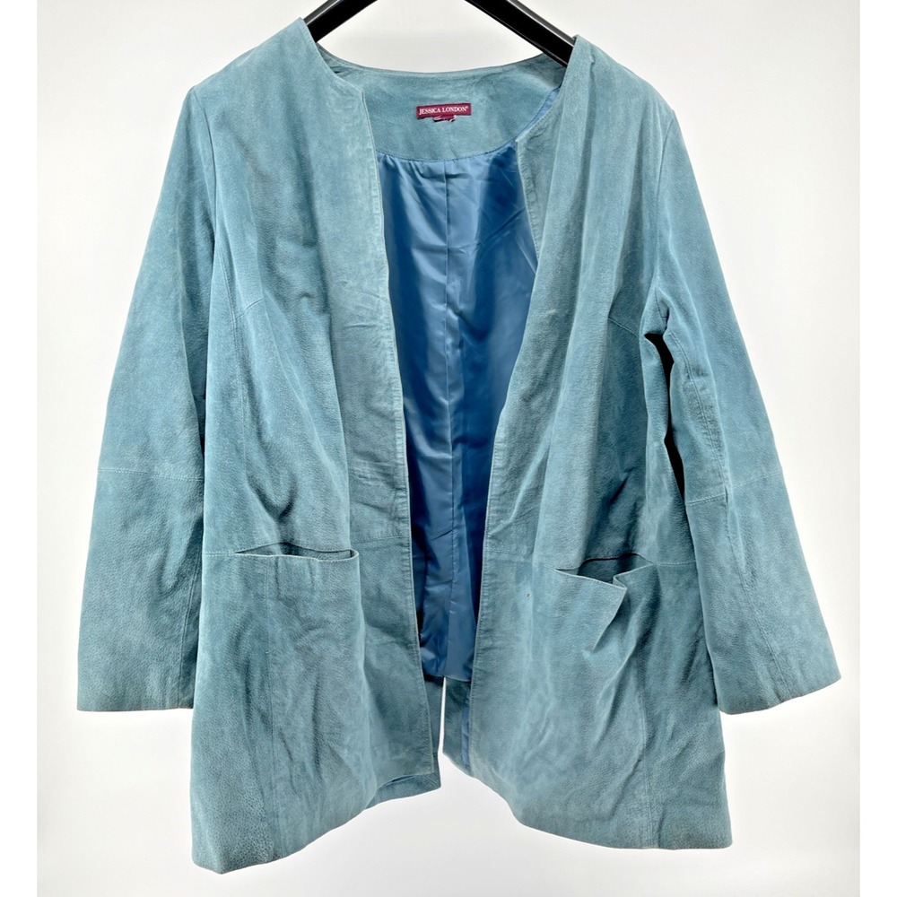Jessica London‎ Women's Teal Suede Jacket Size 2XL Open Front Coastal